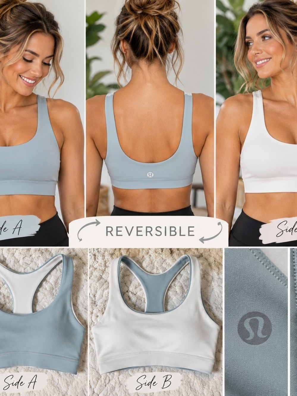 lululemon Align Reversible Sports Bra Size 8 Light Blue White